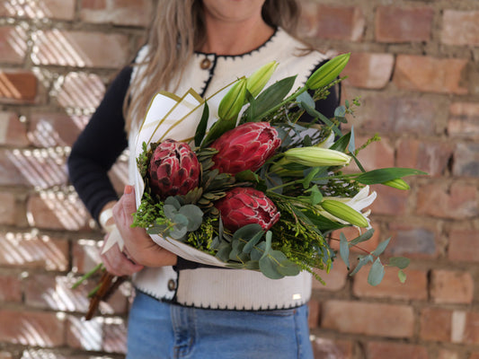 Pink Proteas, Eucalyptus & Casablancas
