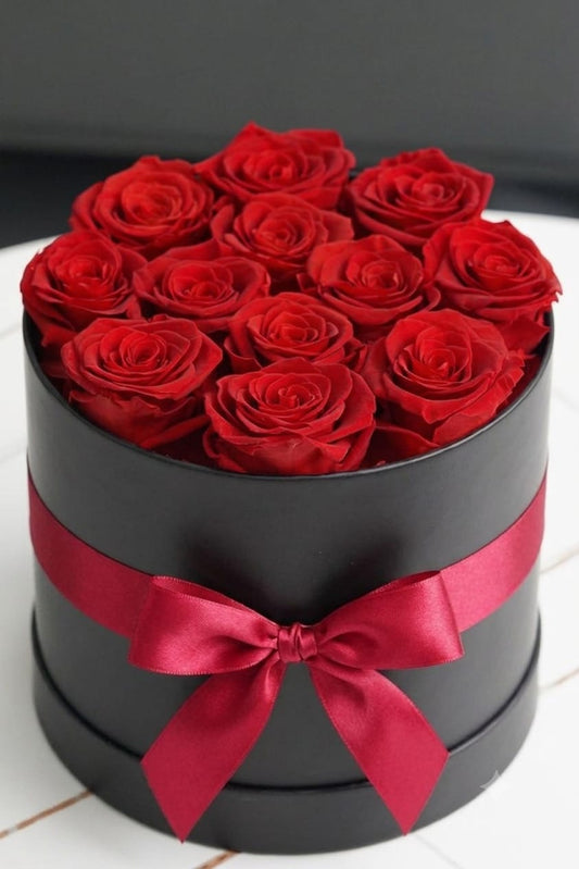 Small Black Box & 12 Red Roses