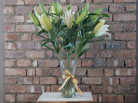 10 Casablanca Lillies in a Glass Vase