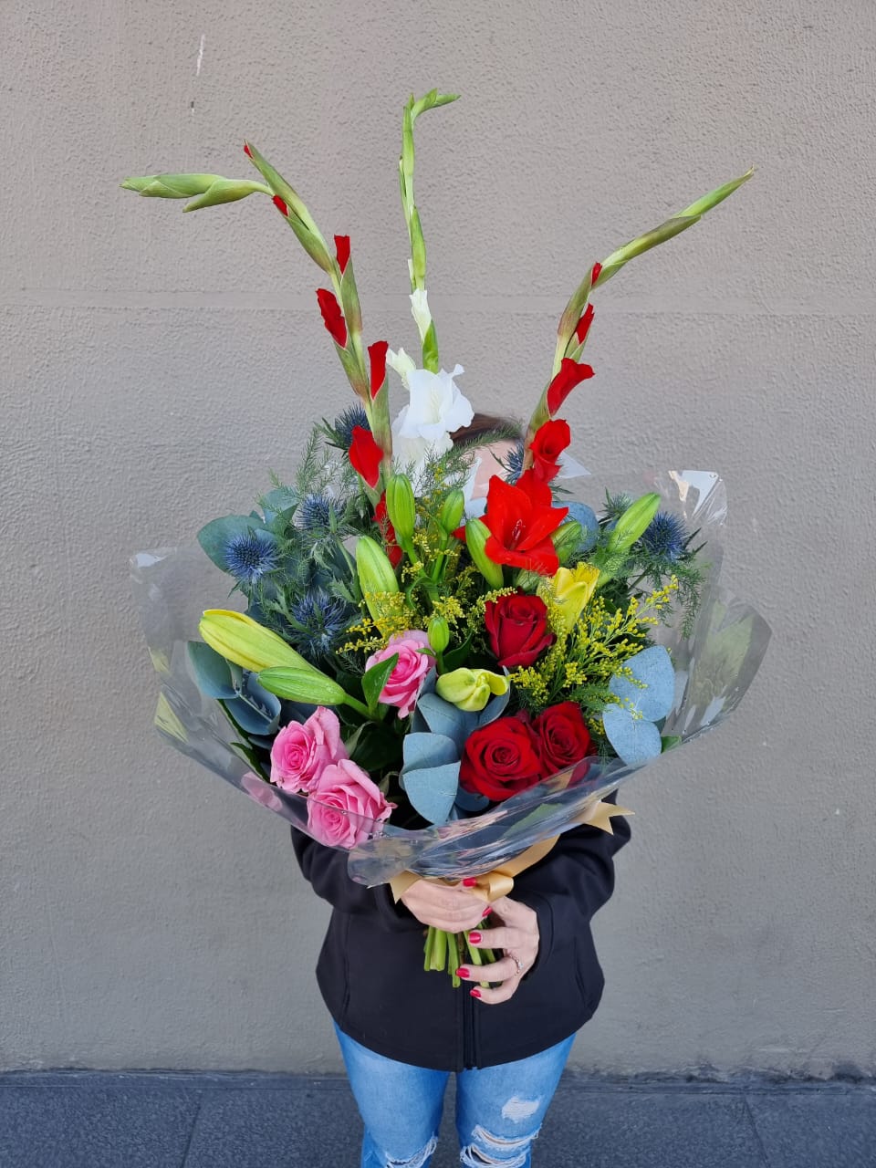 Elegant Bunch | Gladiola, roses, Greenery